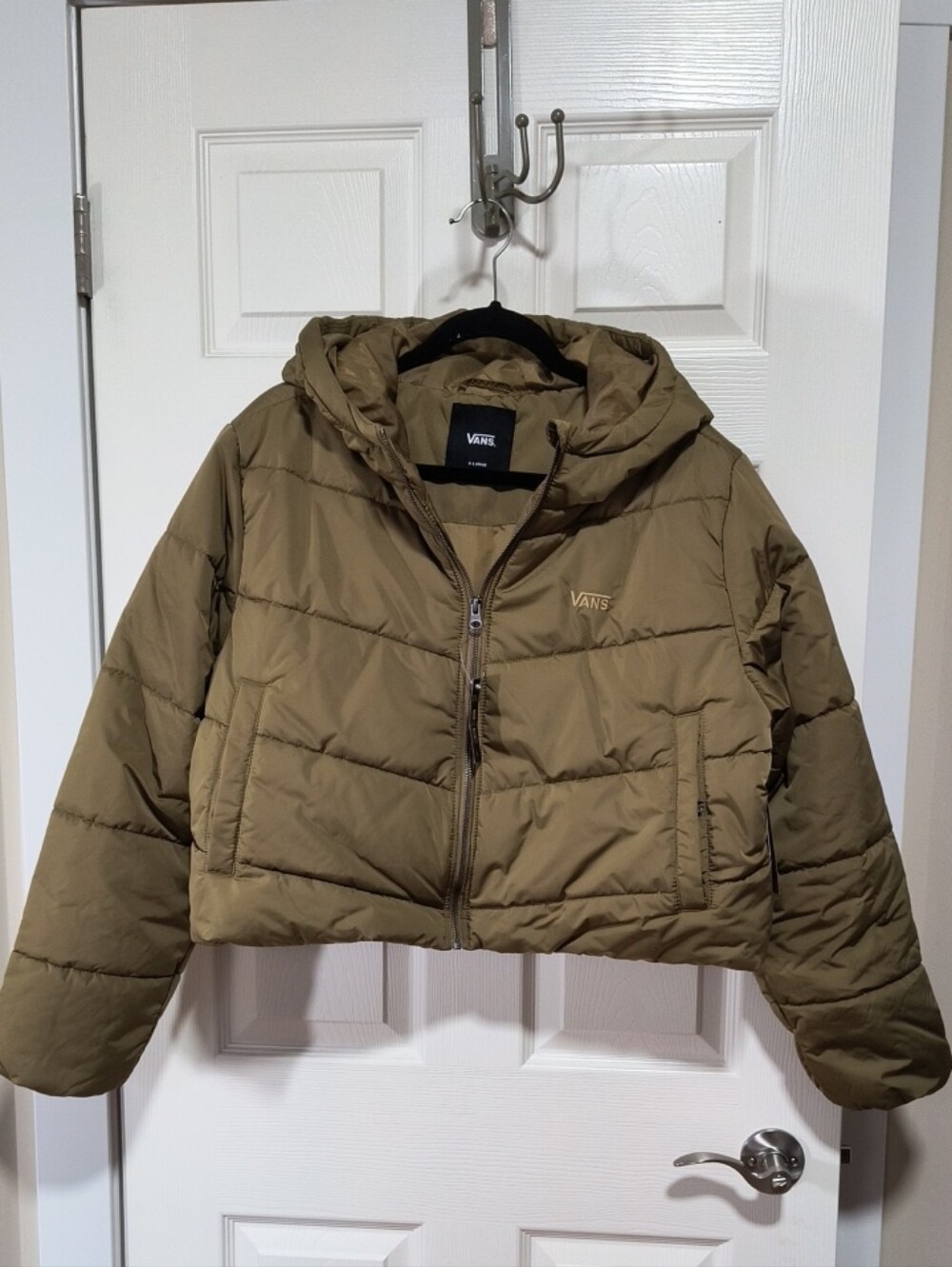 Vans Women’s Olive Green Hooded Crop Puffer Jacket